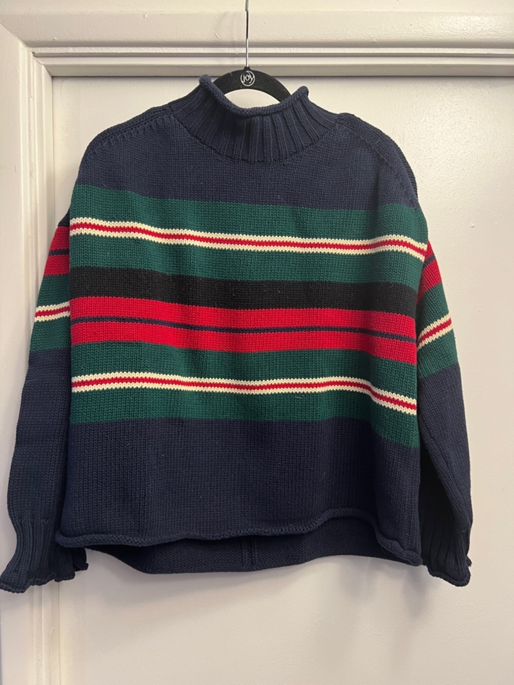 J. Crew 2025 Rollneck Sweater Navy/Red/Green Stripe Size Large
